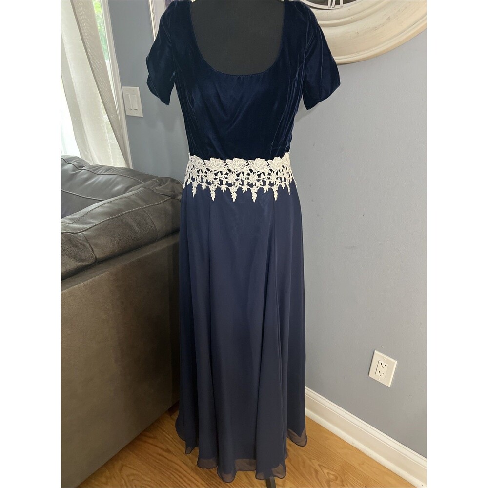 Alfred Angelo︱Velvet ︱Chiffon Dress Women Long 80s Retro Prom Formal︱11/12︱Blue